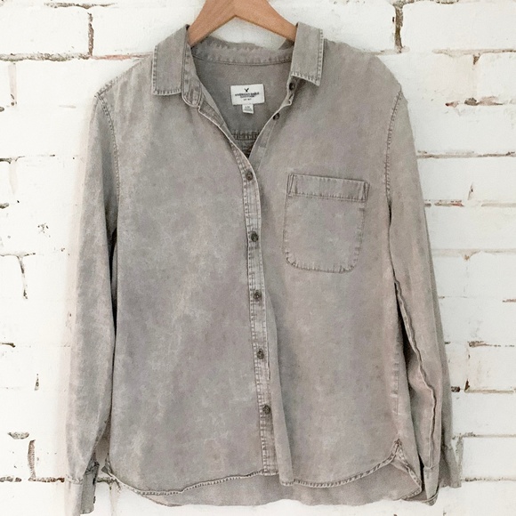 American Eagle Outfitters Tops - American Eagle Distressed Grey Button Down - L